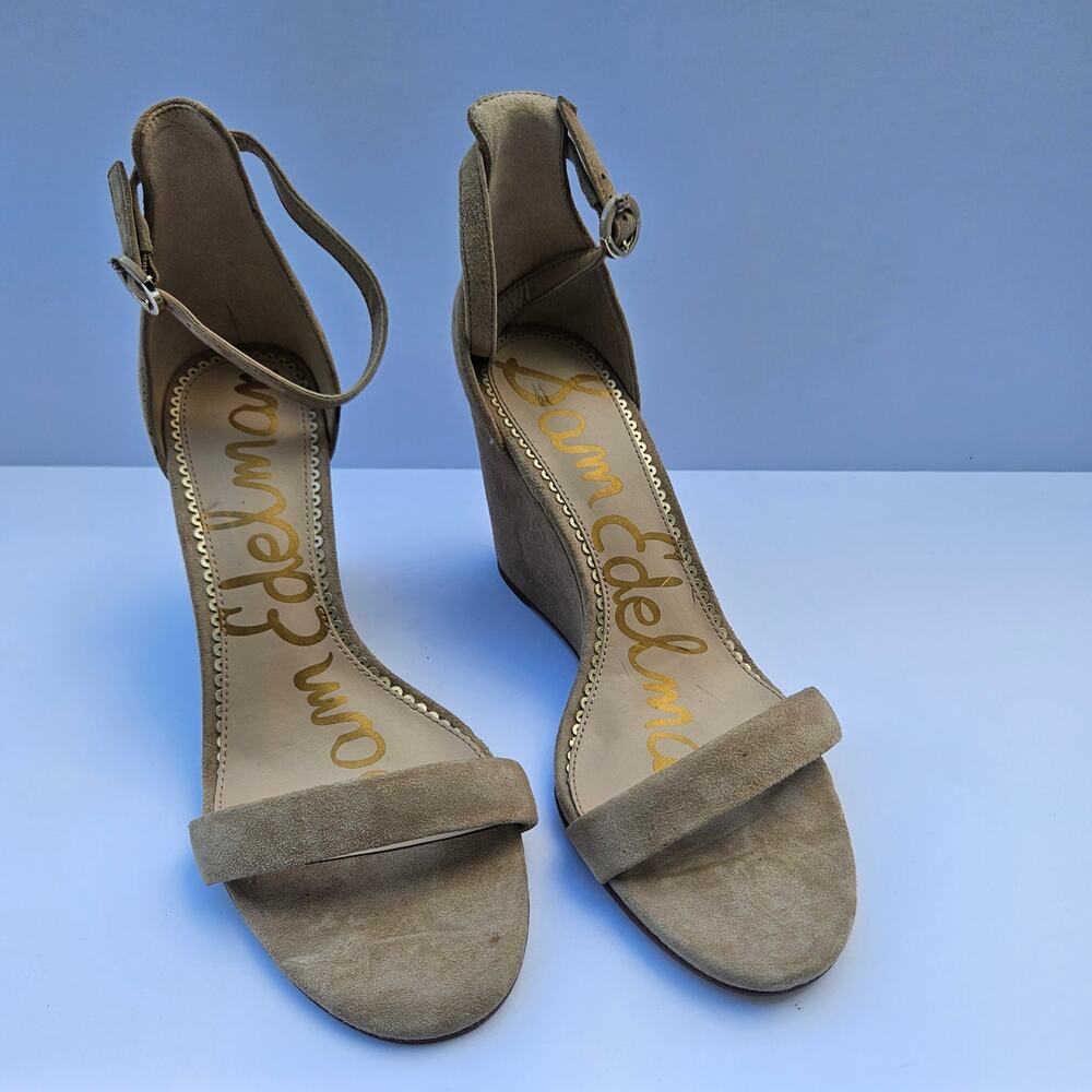 Sam Edelman Yaro Wedge Sandals Tan Suede Size 9